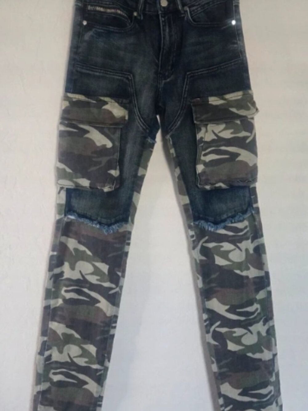 Rockstar Original Men’s Camo Patchwork Cargo Jeans Acid Wash Blue Size 28 30x33.